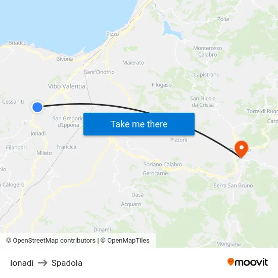 Ionadi to Spadola map