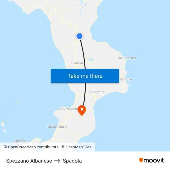 Spezzano Albanese to Spadola map