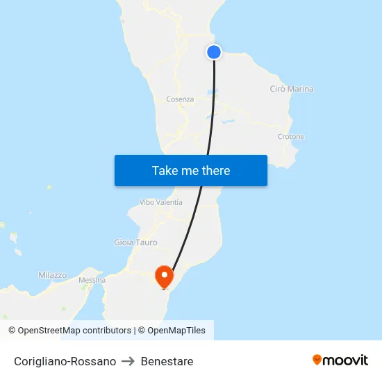 Corigliano-Rossano to Benestare map