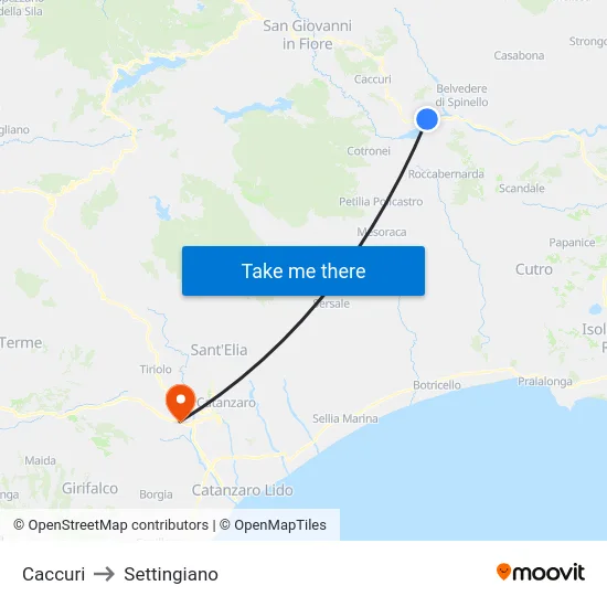 Caccuri to Settingiano map