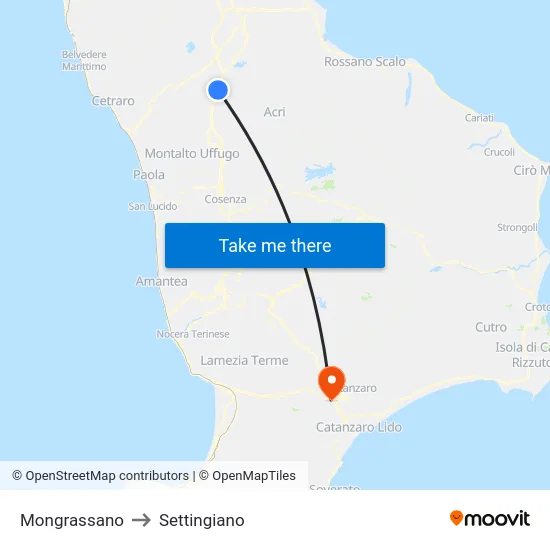 Mongrassano to Settingiano map