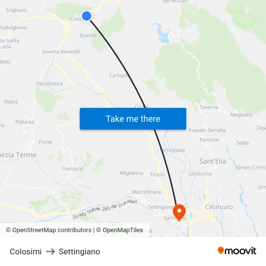 Colosimi to Settingiano map