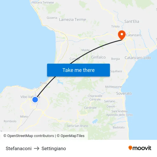 Stefanaconi to Settingiano map