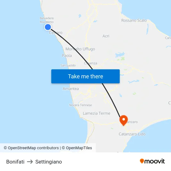 Bonifati to Settingiano map