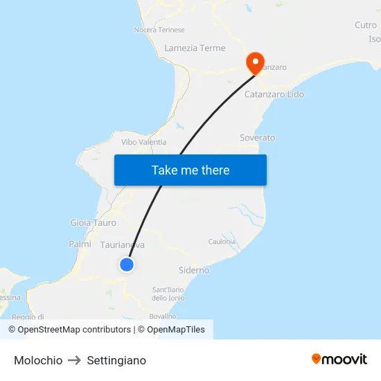 Molochio to Settingiano map