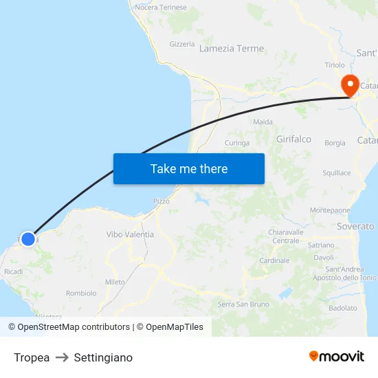 Tropea to Settingiano map