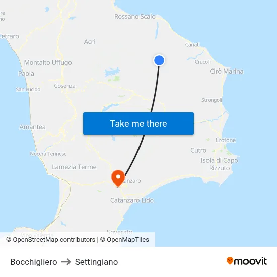 Bocchigliero to Settingiano map