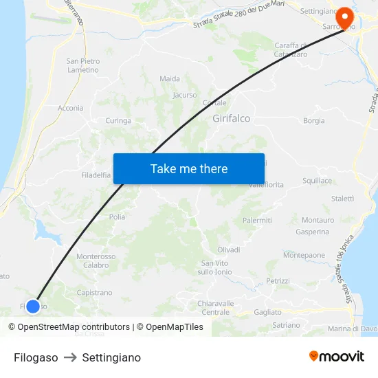 Filogaso to Settingiano map