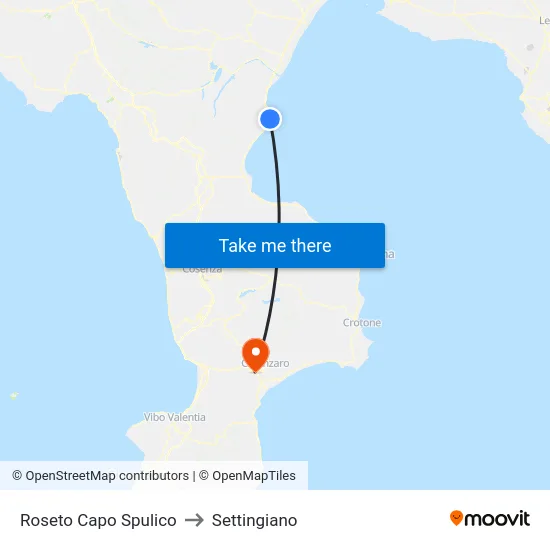 Roseto Capo Spulico to Settingiano map