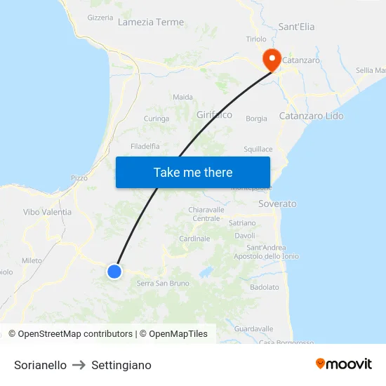 Sorianello to Settingiano map
