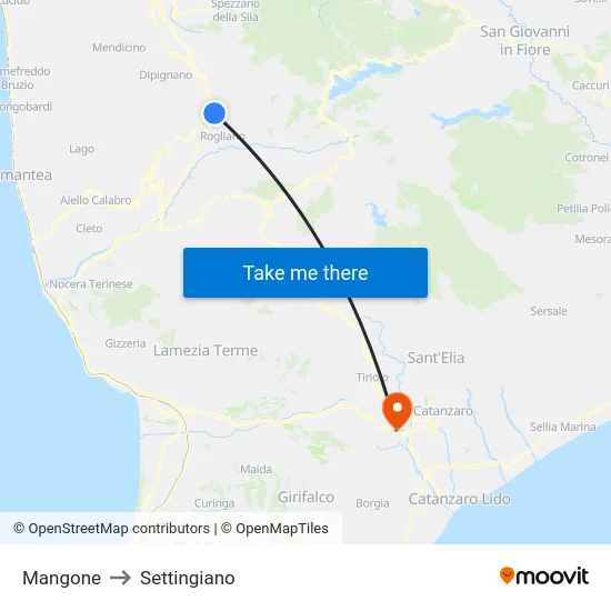 Mangone to Settingiano map