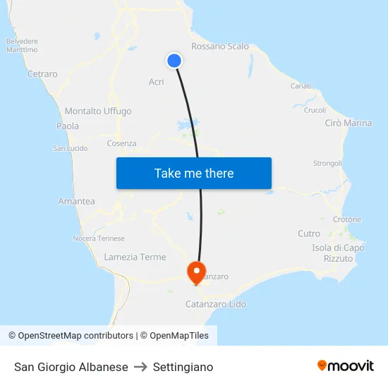 San Giorgio Albanese to Settingiano map