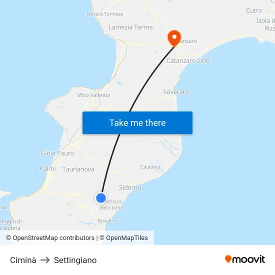 Ciminà to Settingiano map