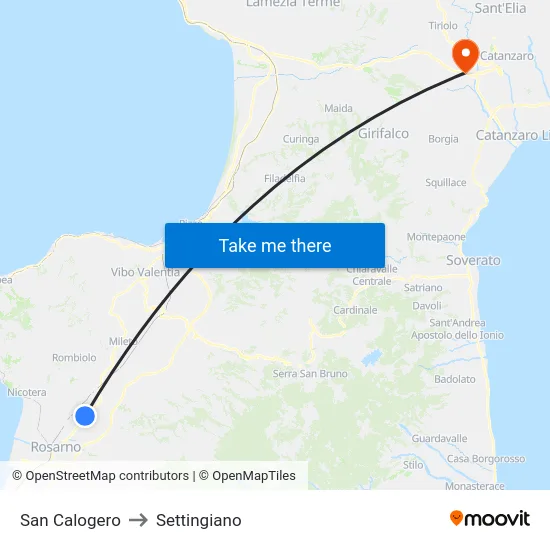 San Calogero to Settingiano map