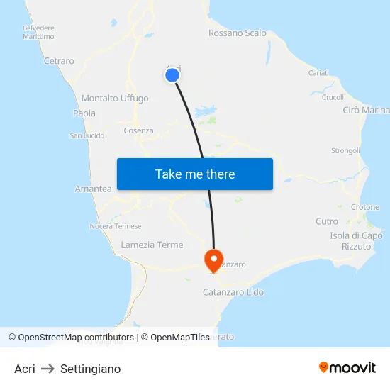 Acri to Settingiano map