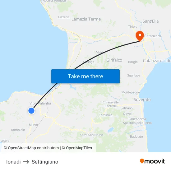 Ionadi to Settingiano map