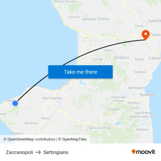 Zaccanopoli to Settingiano map