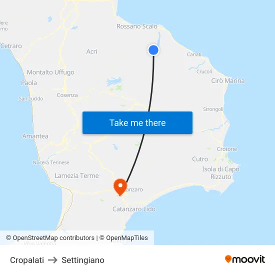 Cropalati to Settingiano map