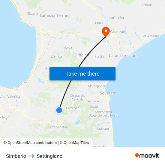 Simbario to Settingiano map
