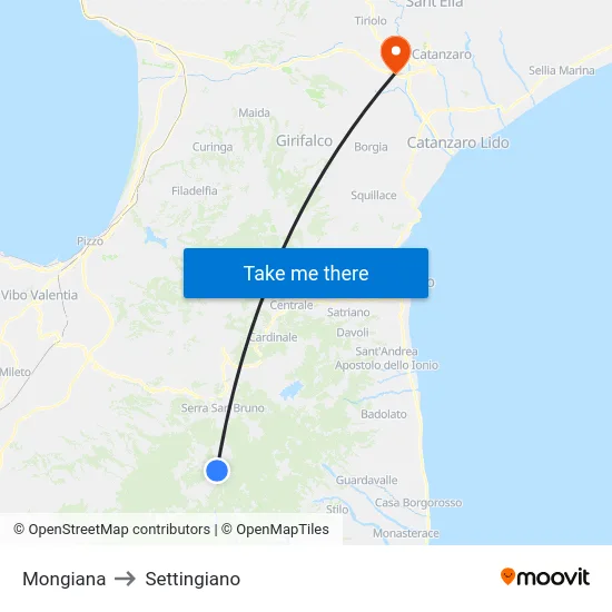 Mongiana to Settingiano map