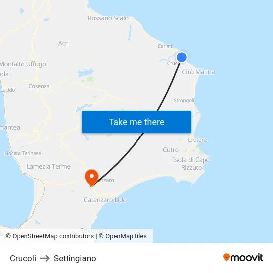 Crucoli to Settingiano map