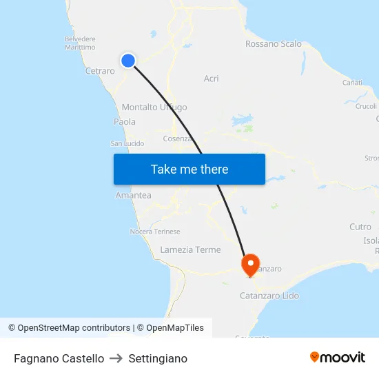 Fagnano Castello to Settingiano map