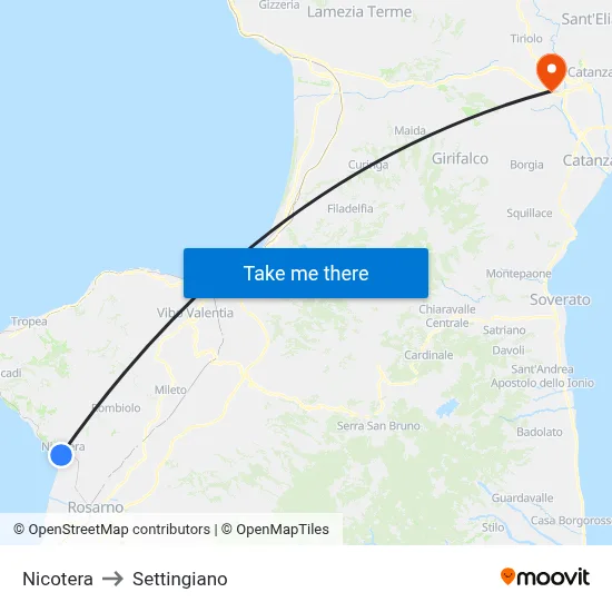 Nicotera to Settingiano map