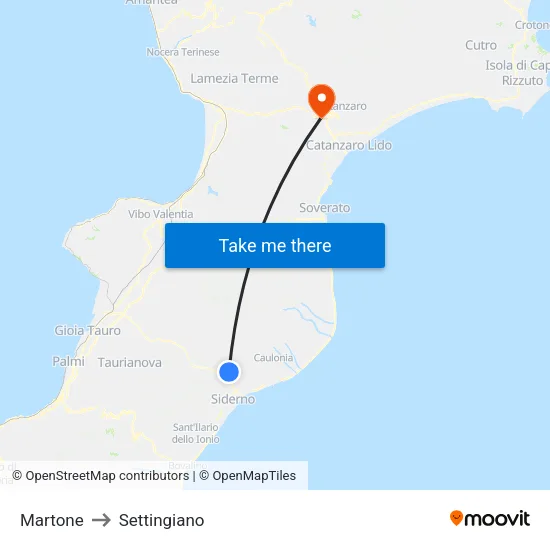 Martone to Settingiano map