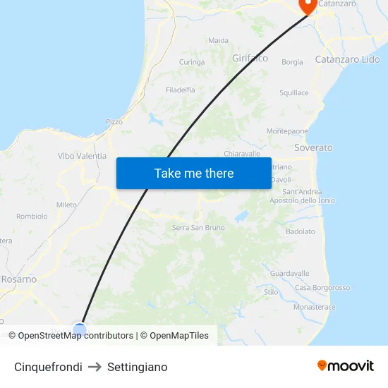 Cinquefrondi to Settingiano map