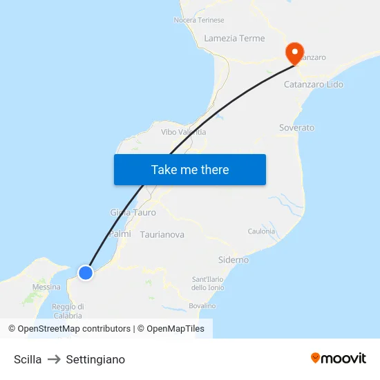 Scilla to Settingiano map