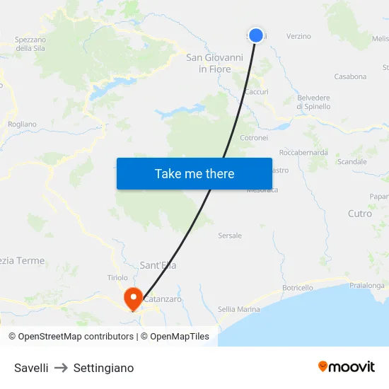 Savelli to Settingiano map