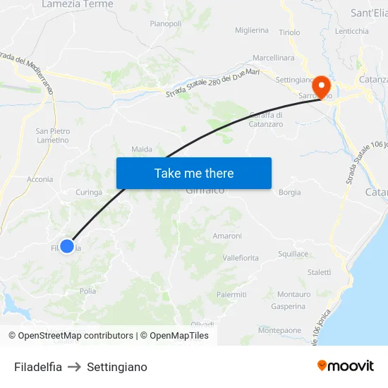 Filadelfia to Settingiano map