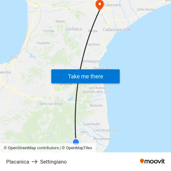 Placanica to Settingiano map