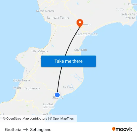 Grotteria to Settingiano map