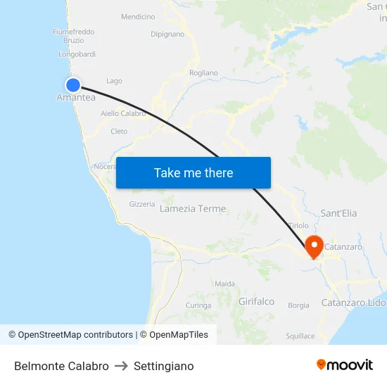 Belmonte Calabro to Settingiano map