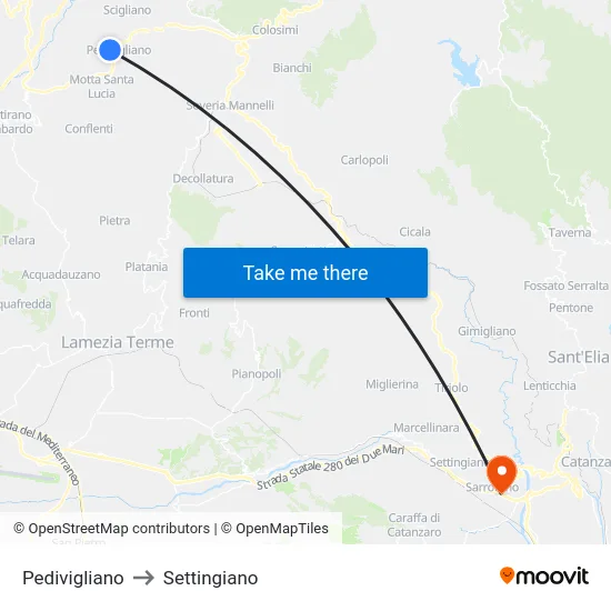 Pedivigliano to Settingiano map