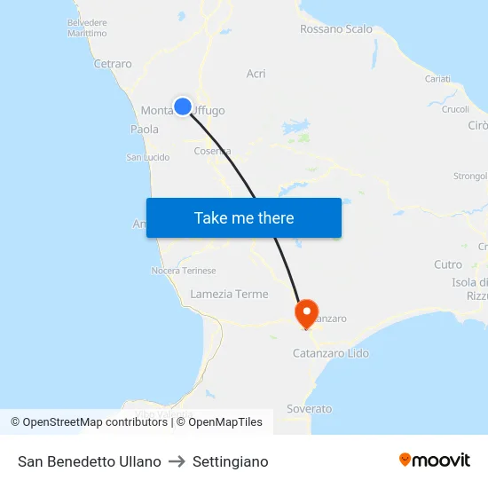 San Benedetto Ullano to Settingiano map