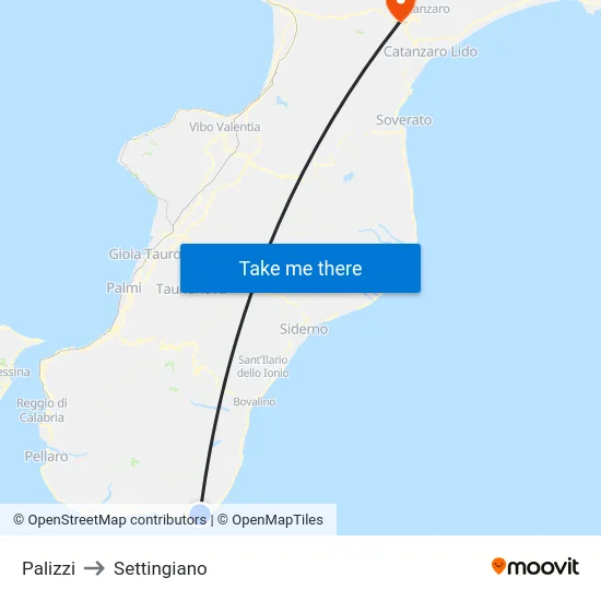 Palizzi to Settingiano map