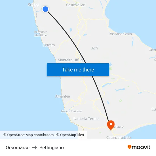 Orsomarso to Settingiano map