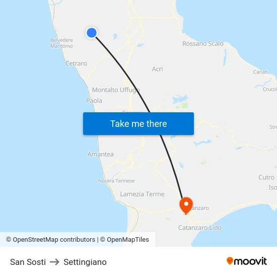 San Sosti to Settingiano map