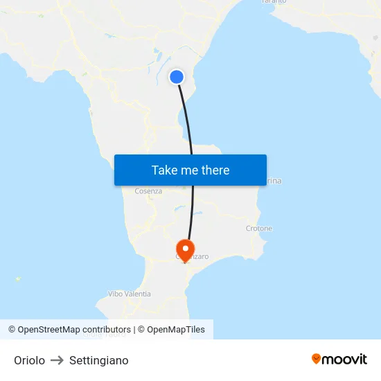 Oriolo to Settingiano map