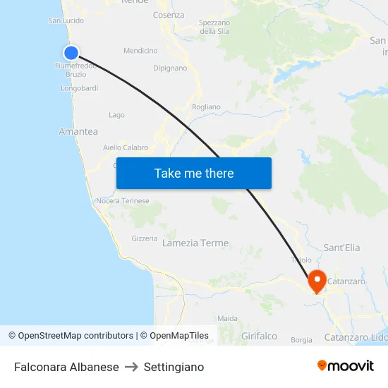 Falconara Albanese to Settingiano map