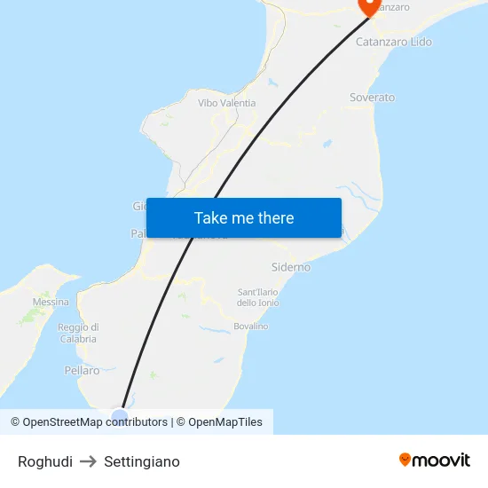 Roghudi to Settingiano map