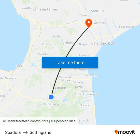 Spadola to Settingiano map