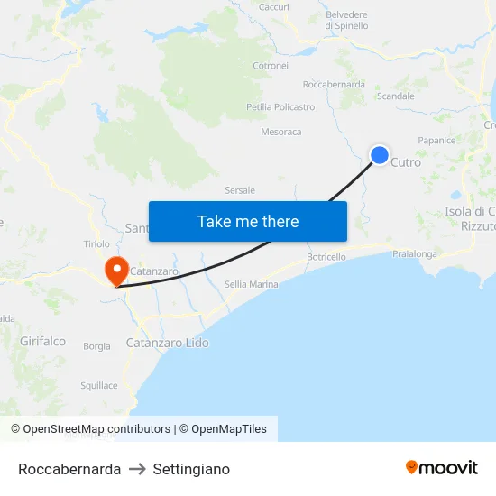 Roccabernarda to Settingiano map