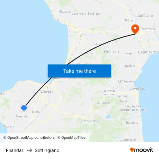 Filandari to Settingiano map