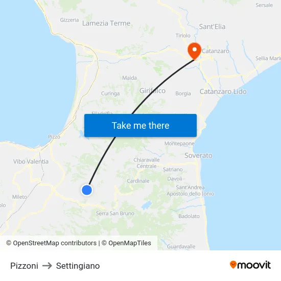 Pizzoni to Settingiano map