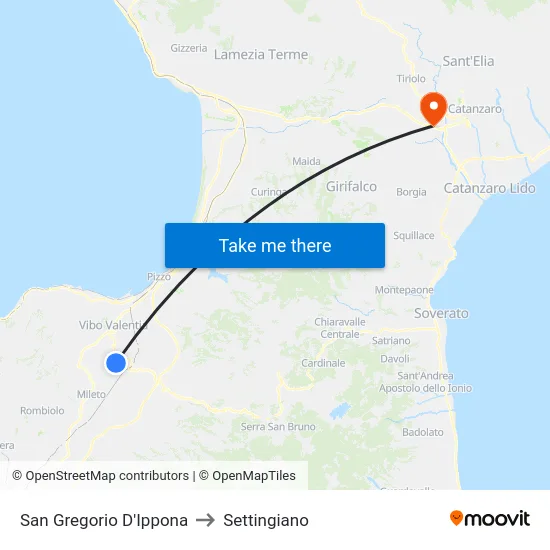 San Gregorio D'Ippona to Settingiano map