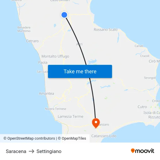 Saracena to Settingiano map