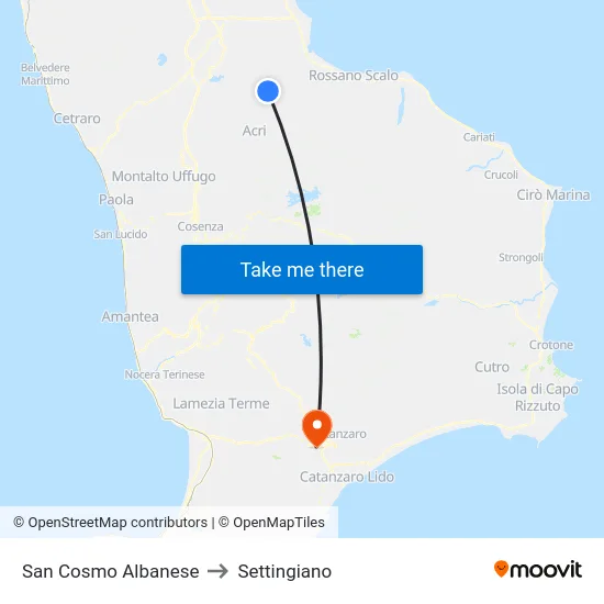 San Cosmo Albanese to Settingiano map